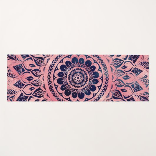 Girly Blue Pink Mandala Floral Yogamat (Voorkant (horizontaal))