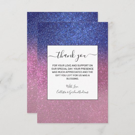 Girly Blue Pink Sparkly Glitter Ombre Gradient Bedankkaart (Voorkant / Achterkant)