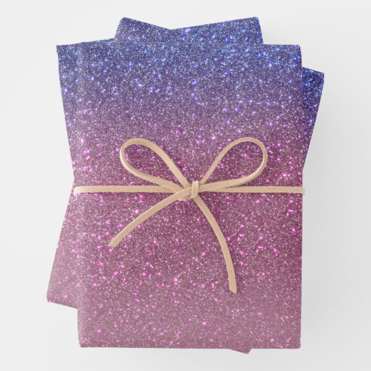 Girly Blue Pink Sparkly Glitter Ombre Gradient Inpakpapier Vel (In situ)