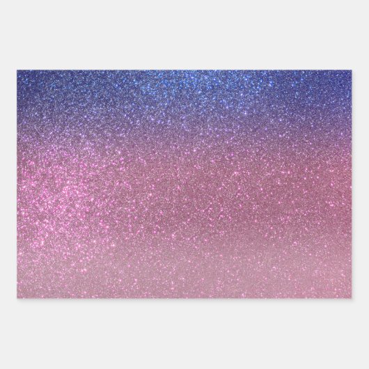 Girly Blue Pink Sparkly Glitter Ombre Gradient Inpakpapier Vel (Voorkant)