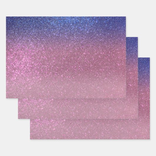 Girly Blue Pink Sparkly Glitter Ombre Gradient Inpakpapier Vel (Set)
