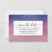 Girly Blue Pink Sparkly Glitter Ombre Gradient Save The Date (Voorkant)