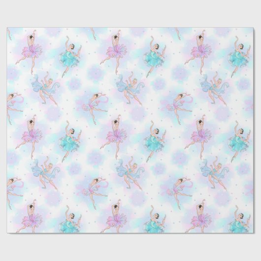 Girly Blue & Pink Tutu Ballerinas en Background Cadeaupapier (Vlak)