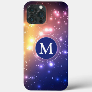 Girly Blue Pink Yellow Glow Sparkly Monogram Case-Mate iPhone Case