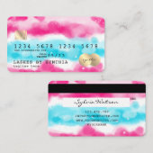 Girly Blue Sky Ocean Pink Waterverf Credit Kaart Visitekaartje (Voorkant / Achterkant)