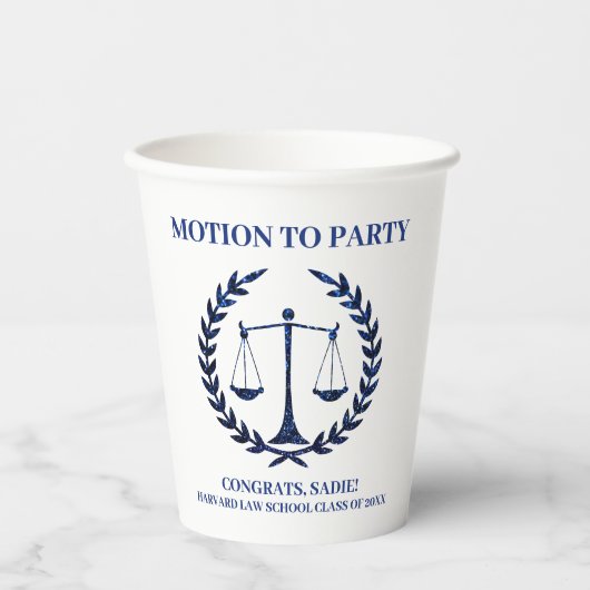 Girly Blue Sparkle Law School Afstuderen Papieren Bekers (Voorkant)