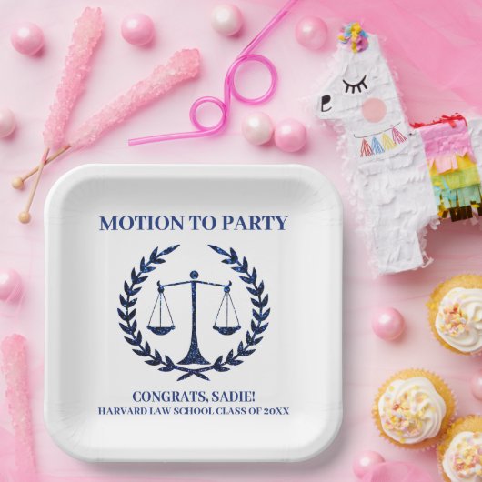 Girly Blue Sparkle Law School Afstuderen Papieren Bordje (Feest)