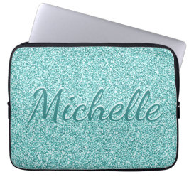 Girly Blue Sparkle Monogram Naam Laptop Sleeve
