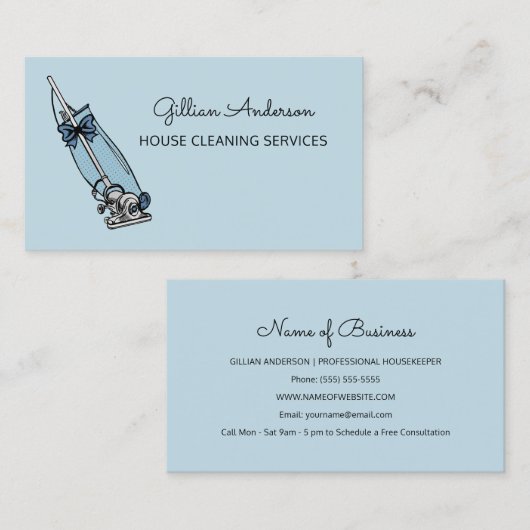 Girly Blue Stofzuiger Huis schoonmaakdiensten Visitekaartje (Voorkant / Achterkant)
