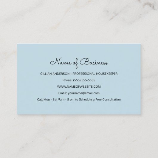 Girly Blue Stofzuiger Huis schoonmaakdiensten Visitekaartje (Achterkant)