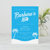 Girly Blue Summer Beach Palm 16e verjaardag Kaart (Staand voorkant)