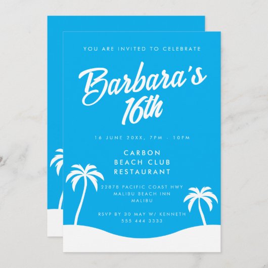 Girly Blue Summer Beach Palm 16e verjaardag Kaart (Voorkant / Achterkant)