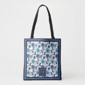 Girly Blue Turquoise Floral Pattern Monogram Tote Bag (Voorkant)