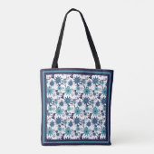 Girly Blue Turquoise Floral Pattern Monogram Tote Bag (Achterkant)