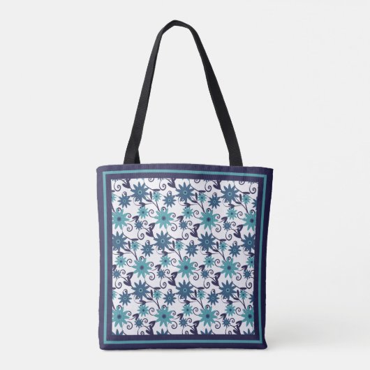 Girly Blue Turquoise Floral Pattern Monogram Tote Bag (Achterkant)