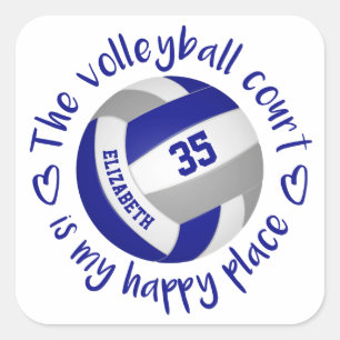 girly blue volleyball court mijn gelukkige plaats vierkante sticker