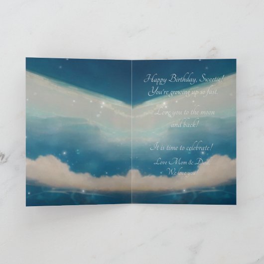 Girly Blue Waterverf Fairy Verjaardag Kaart (Binnen)