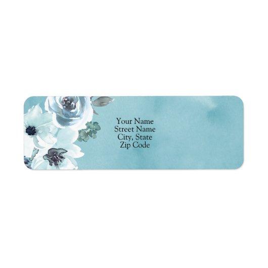 Girly Blue Waterverf Floral Etiket (Voorkant)