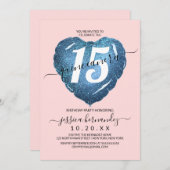 Girly Blush Blauw Glitter Hart Ballon Quinceañera Kaart (Voorkant / Achterkant)