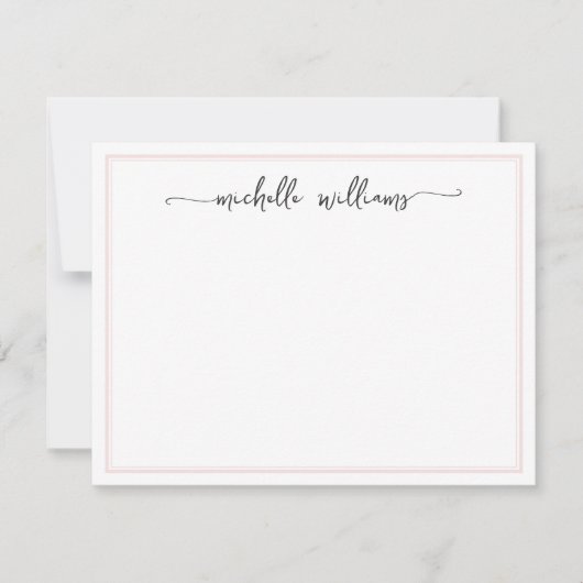 Girly Blush Border Stijlvol Kalligrafie Script Notitiekaartje (Voorkant)