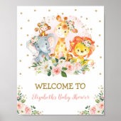 Girly Blush Floral Oerwoud Animals Safari Wild One Poster (Voorkant)