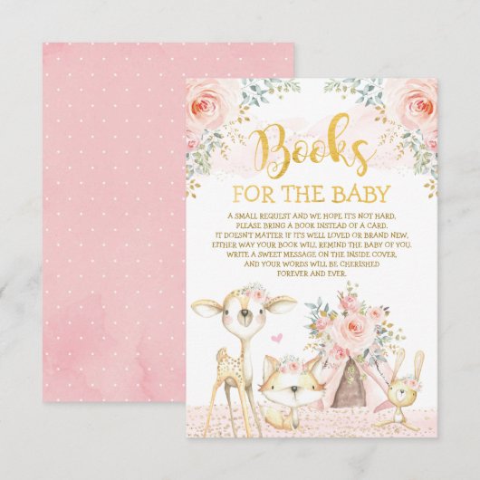 Girly Blush Floral Woodland Animals Boeken voor Ba Informatiekaartje (Voorkant / Achterkant)