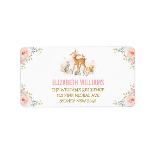 Girly Blush Floral Woodland Dieren Retouradres Etiket