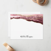 Girly Blush Gold Agate Geode Script Typography Notitiekaartje (Voorkant / Achterkant in situ)