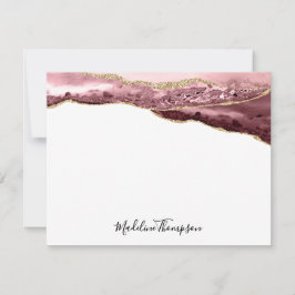 Girly Blush Gold Agate Geode Script Typography Notitiekaartje
