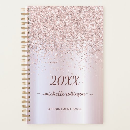 Girly Blush Metal Roos Gold Glitter Monogram 2023 Planner (Voorkant)