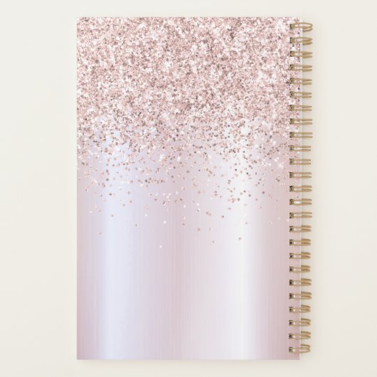 Girly Blush Metal Roos Gold Glitter Monogram 2023 Planner (Achterkant)