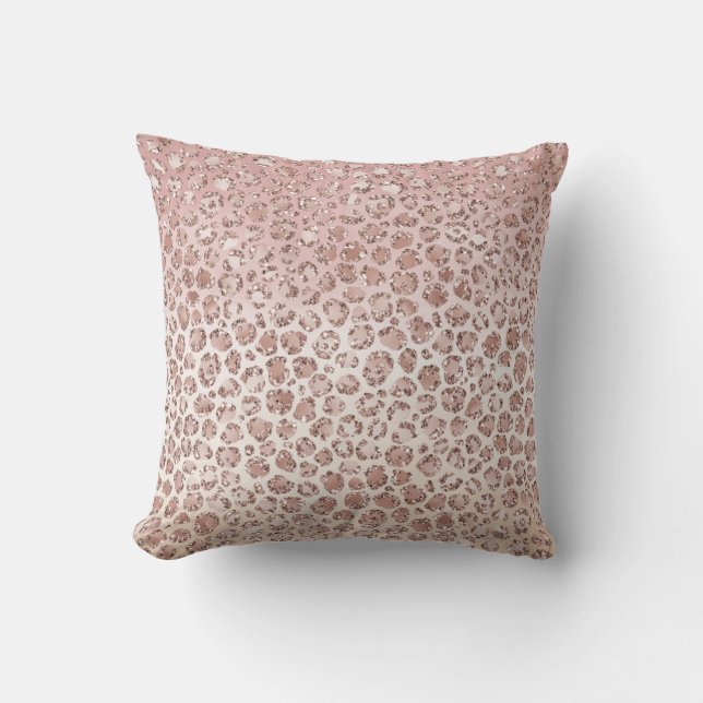 Girly Blush Peach Cream Leopard Print Glitter Kussen (Voorkant)