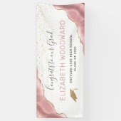 Girly Blush Pink Agate Gold Glitter Afstuderen Spandoek (Verticaal)