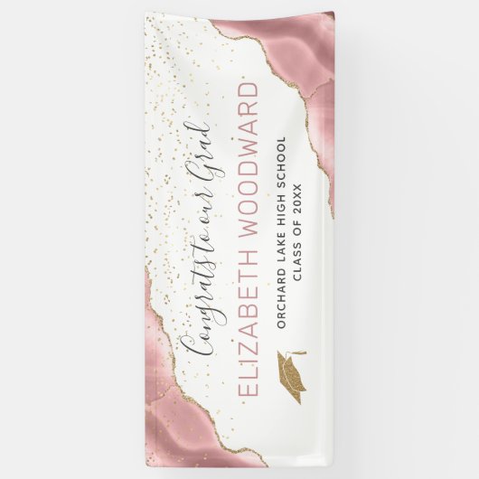 Girly Blush Pink Agate Gold Glitter Afstuderen Spandoek (Verticaal)