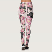 Girly Blush Pink and Black Waterverf Flowers Leggings (Achterkant)