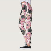 Girly Blush Pink and Black Waterverf Flowers Leggings (Links)