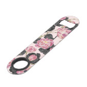 Girly Blush Pink and Black Waterverf Flowers Speed Flessenopener (Voorkant Gekanteld)