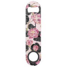Girly Blush Pink and Black Waterverf Flowers Speed Flessenopener
