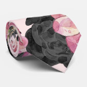 Girly Blush Pink and Black Waterverf Flowers Stropdas (Opgerold)