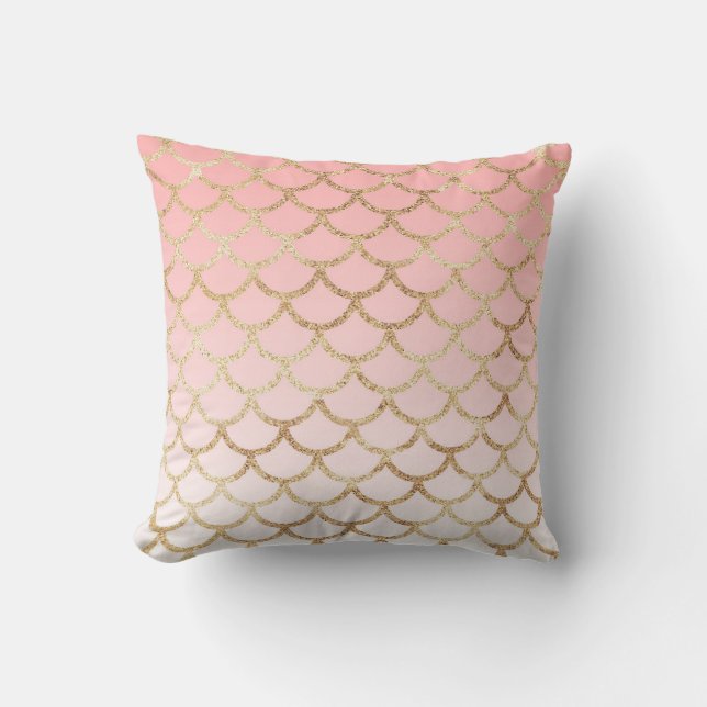 Girly Blush Pink and Gold Mermaid Glitter Sparkles Kussen (Voorkant)