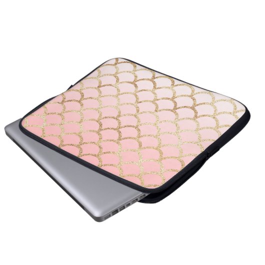 Girly Blush Pink and Gold Mermaid Glitter Sparkles Laptop Sleeve (Voorkant onderkant)