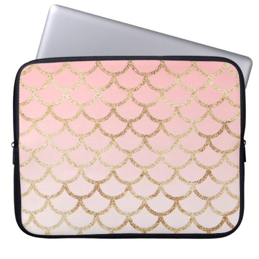 Girly Blush Pink and Gold Mermaid Glitter Sparkles Laptop Sleeve (Voorkant)