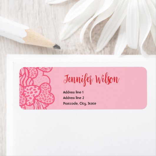 Girly Blush Pink Animal Print Hearts Valentijn Etiket (Insitu)