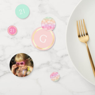 Girly Blush Pink Any Age Verjaardag Foto Initiaal Confetti
