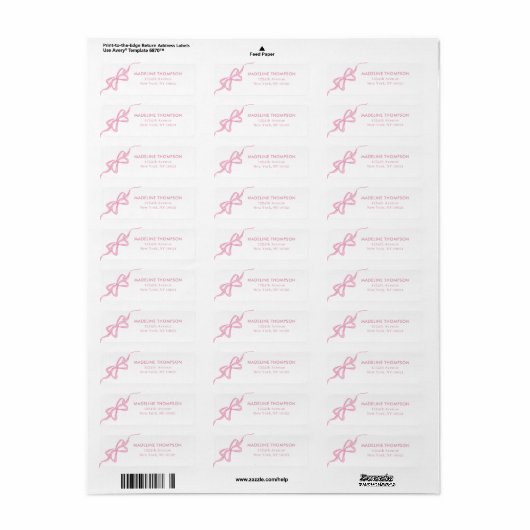 Girly Blush Pink Bow Ribbon Retouradres Etiket (Full Sheet)