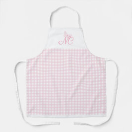 Girly Blush Pink Butterfly Monogram Gingham contro Schort