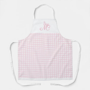 Girly Blush Pink Butterfly Monogram Gingham contro Schort
