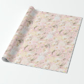 Girly Blush Pink Cream White Floral Cadeaupapier (Uitgerold)