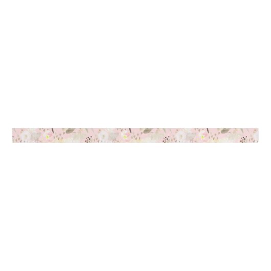 Girly Blush Pink Cream White Floral Grosgrain Lint (Voorkant)