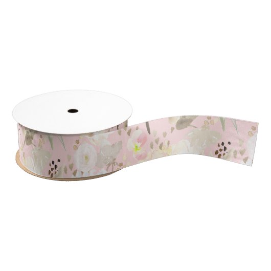 Girly Blush Pink Cream White Floral Grosgrain Lint (Spoel)